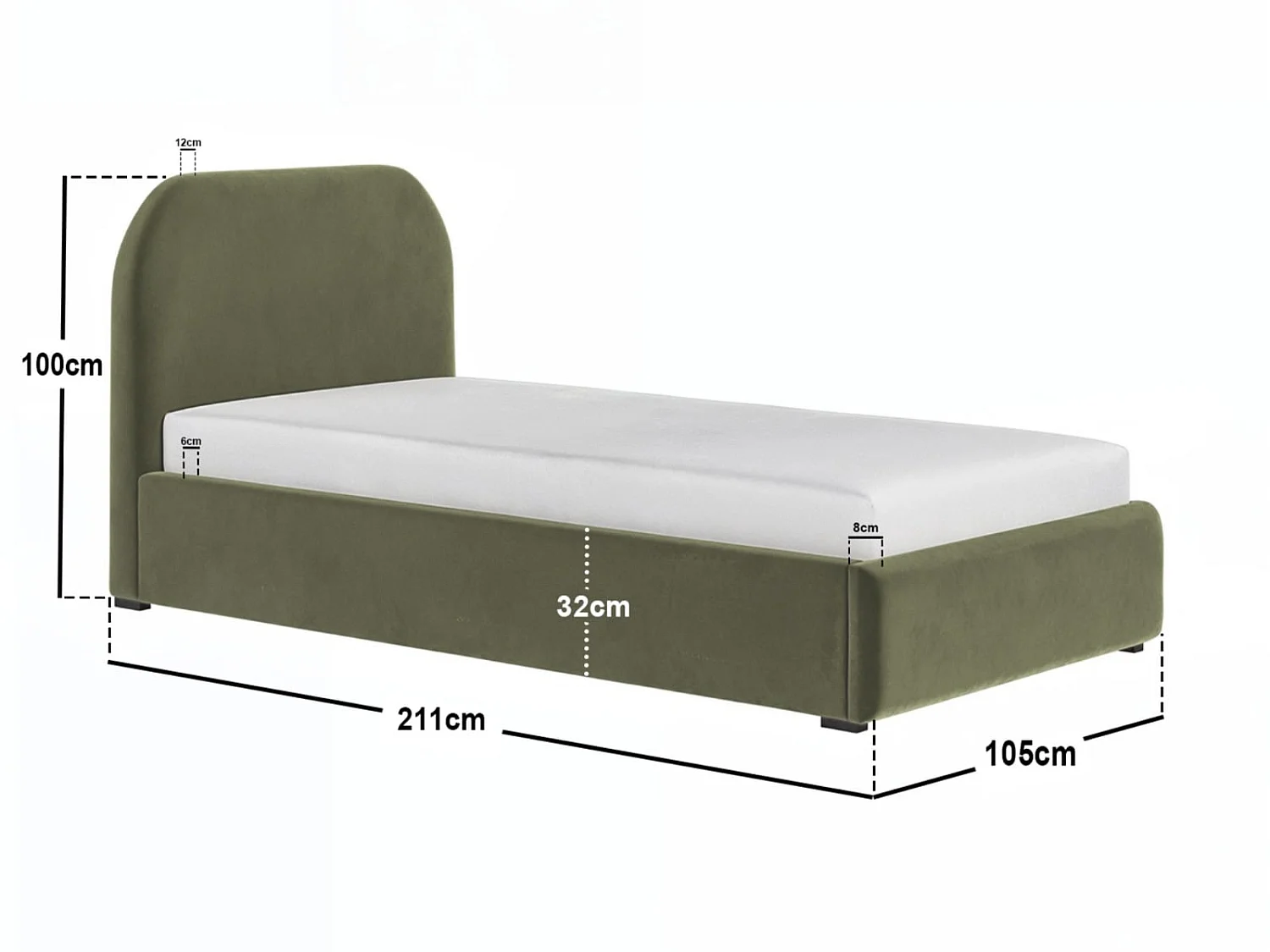 Flair Alba Single Ottoman Bed Khaki Green Velvet