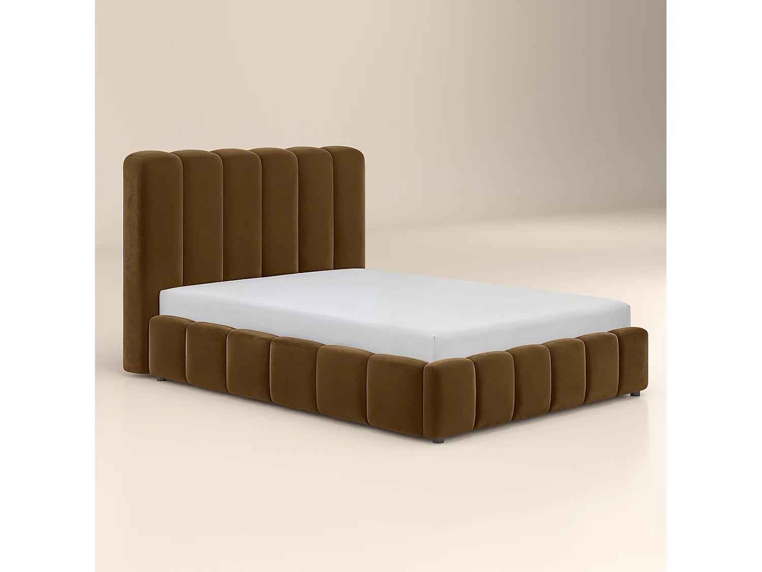 SOLACE+CO Emilie Ribbed Double Ottoman Bed Brown Velvet
