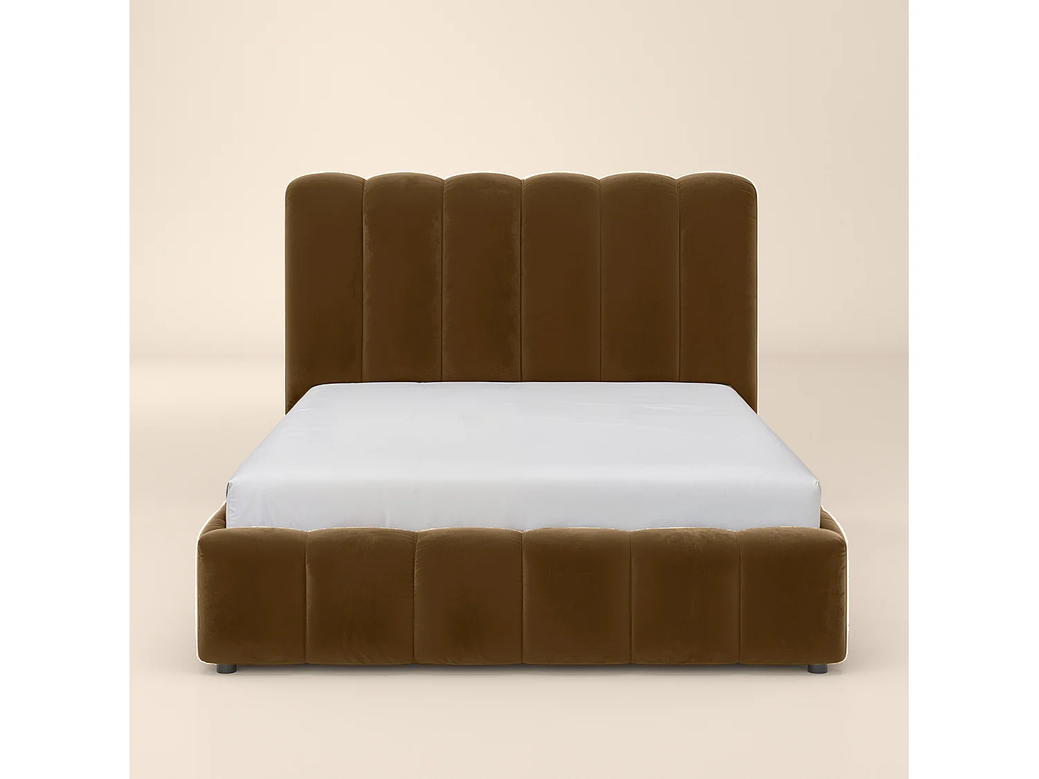 SOLACE+CO Emilie Ribbed Double Ottoman Bed Brown Velvet