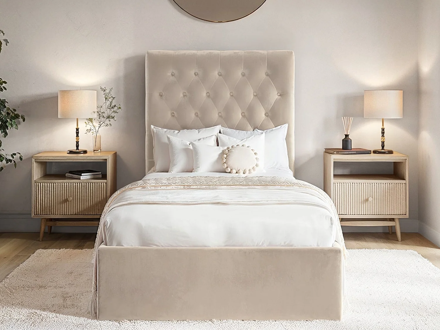 Flair Milan Single Velvet Ottoman Bed Beige