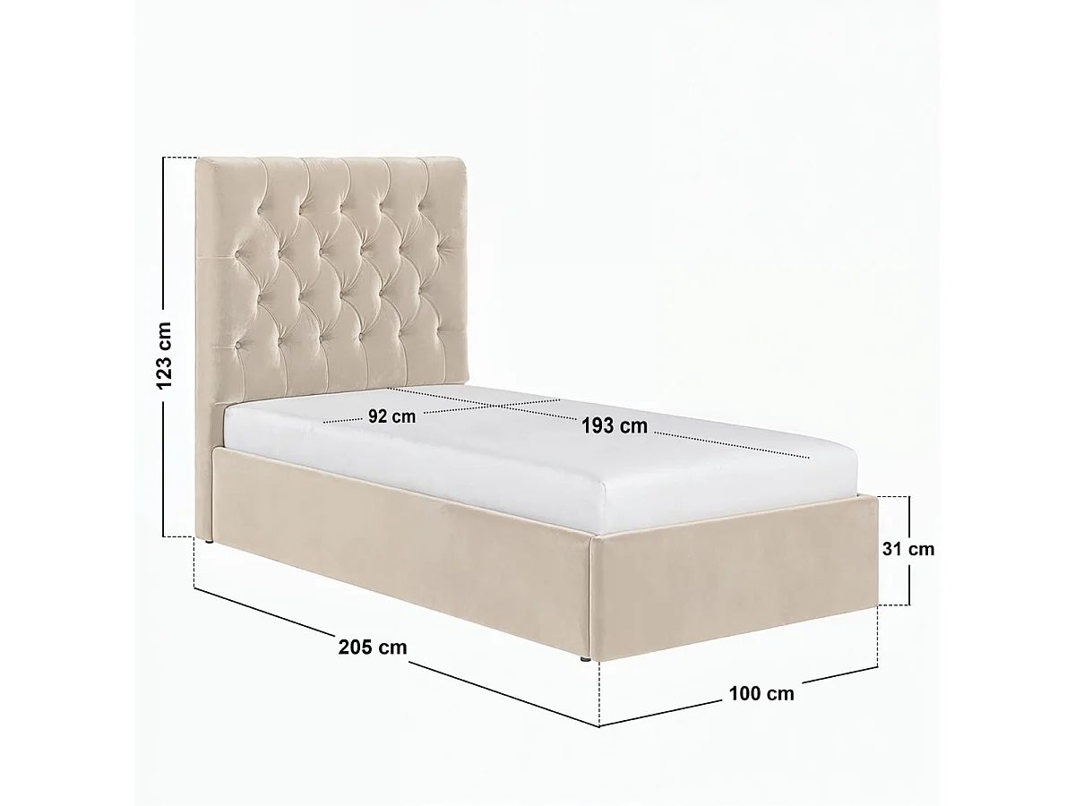 Flair Milan Single Velvet Ottoman Bed Beige