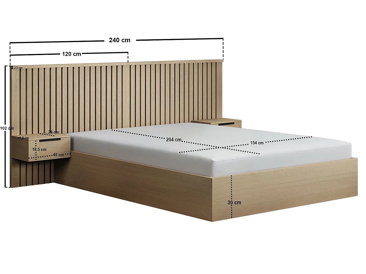 SOLACE+CO Taylor Hotel Ottoman Bed with Side Tables Light Wood Double