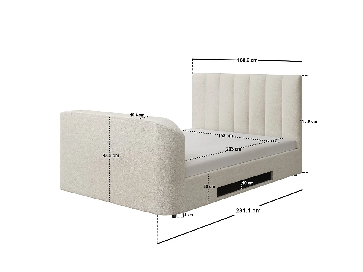 Flair Megane Boucle Side Lift TV Ottoman Bed Cream Kingsize