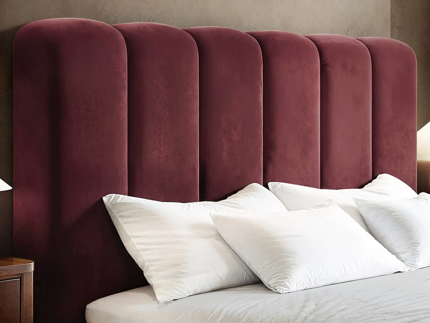SOLACE+CO Emilie Ribbed Double Ottoman Bed Burgundy Velvet