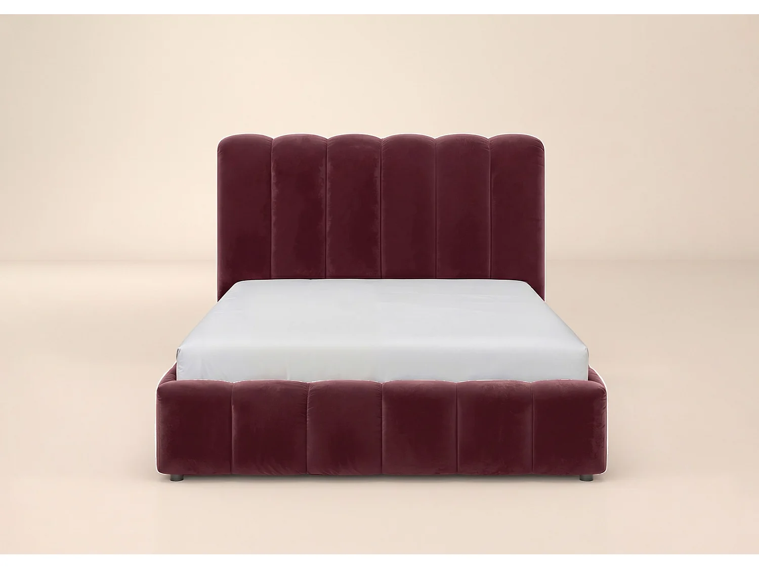 SOLACE+CO Emilie Ribbed Double Ottoman Bed Burgundy Velvet
