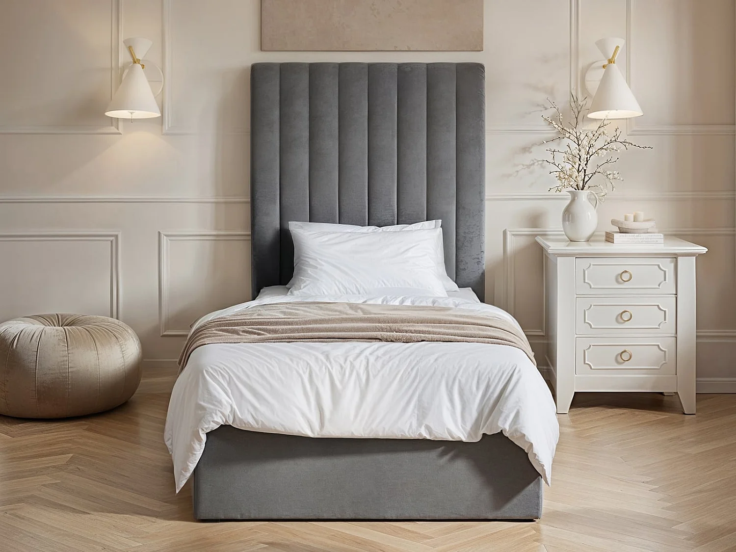 Flair Everley Single Ottoman Bed Grey Velvet