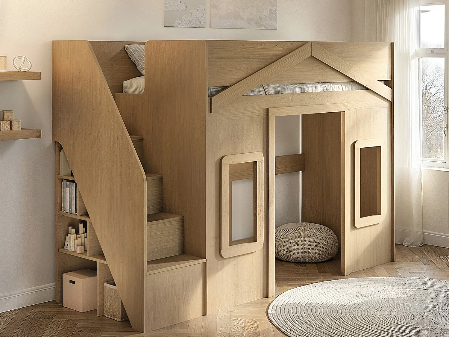 Flair Nixon Playhouse High Sleeper with Storage Oak
