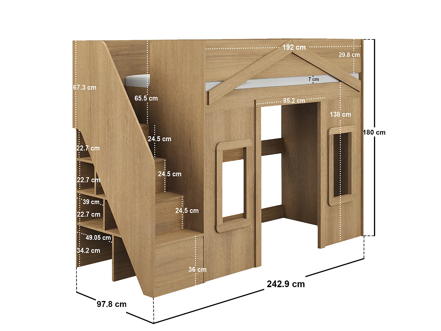 Flair Nixon Playhouse High Sleeper with Storage Oak