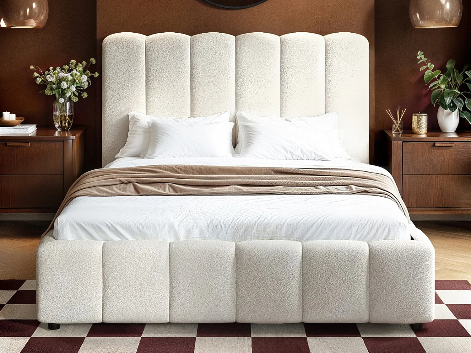SOLACE+CO Emilie Ribbed Kingsize Ottoman Bed Cream Boucle