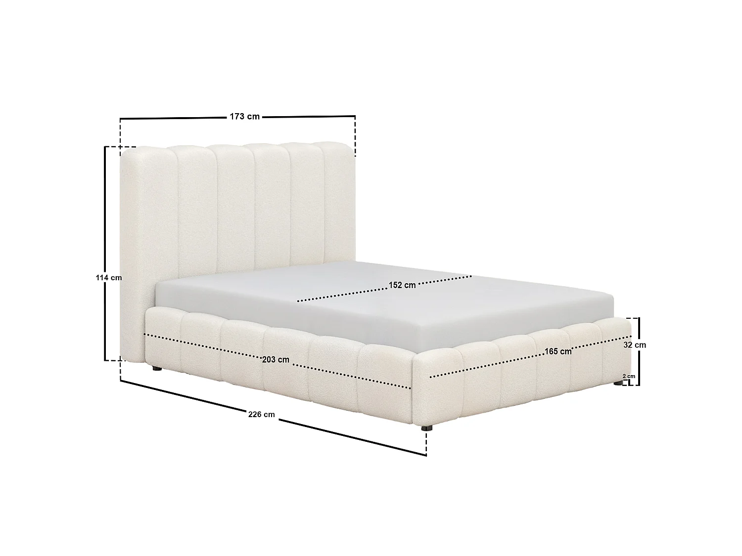 SOLACE+CO Emilie Ribbed Kingsize Ottoman Bed Cream Boucle