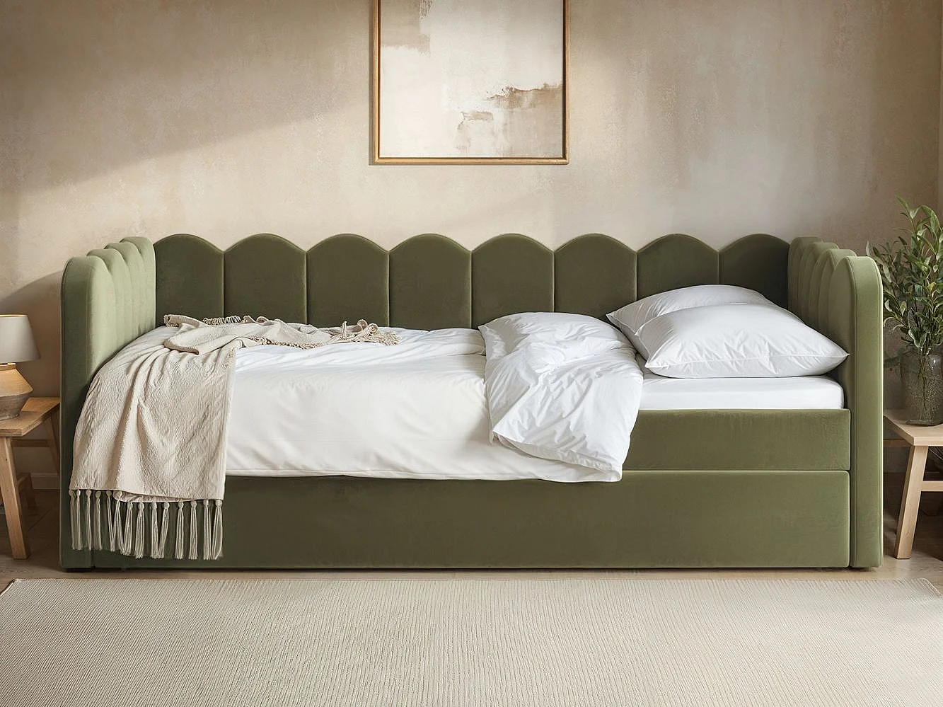 Flair Esme Cloud Day Bed with Trundle Khaki Green Velvet