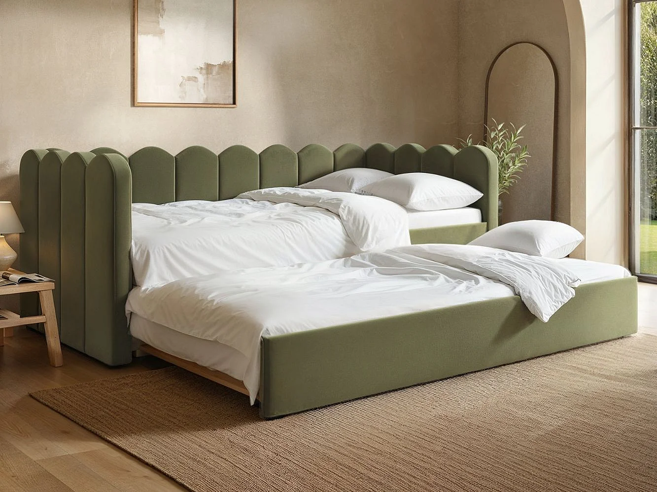 Flair Esme Cloud Day Bed with Trundle Khaki Green Velvet