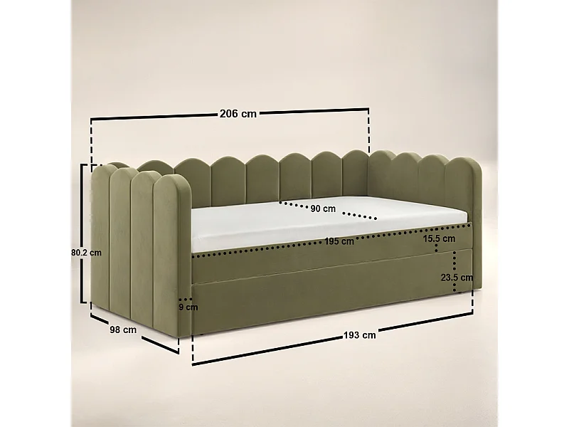Flair Esme Cloud Day Bed with Trundle Khaki Green Velvet