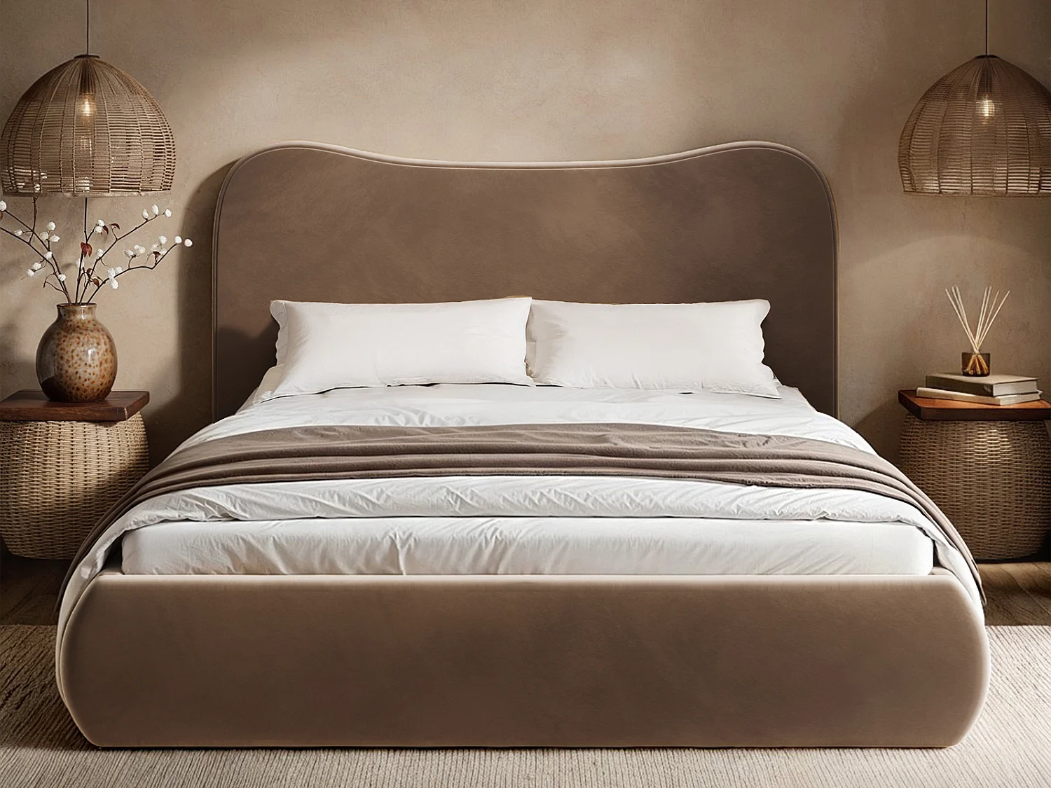 SOLACE+CO Ember Ottoman Bed Chocolate Velvet Double