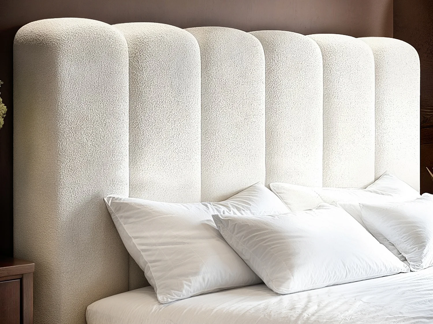 SOLACE+CO Emilie Ribbed Double Ottoman Bed Cream Boucle