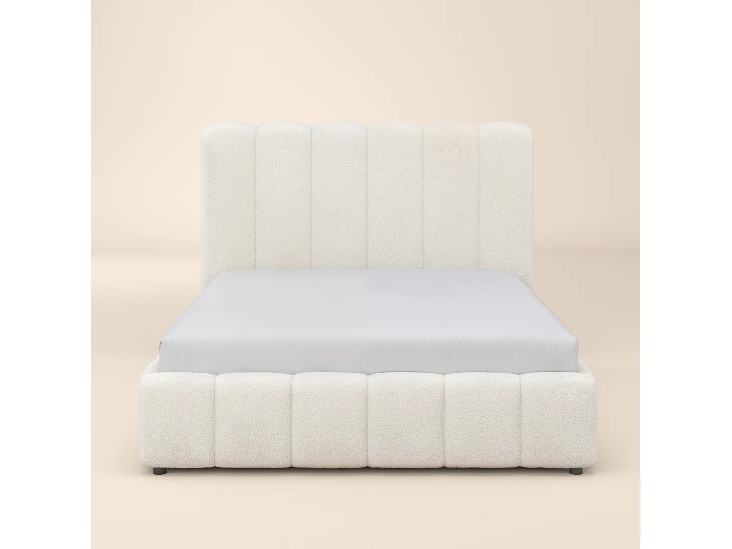SOLACE+CO Emilie Ribbed Double Ottoman Bed Cream Boucle