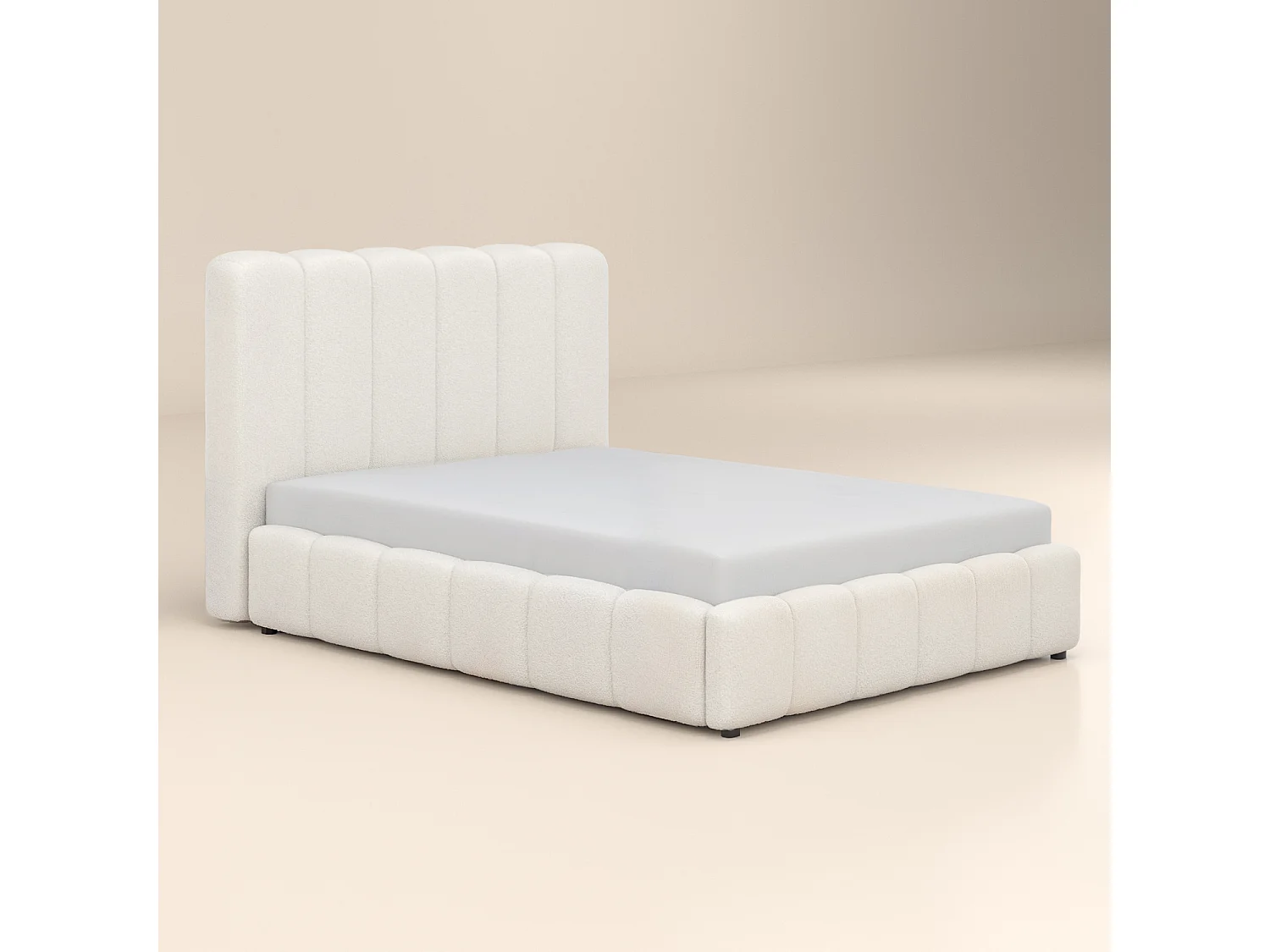 SOLACE+CO Emilie Ribbed Double Ottoman Bed Cream Boucle