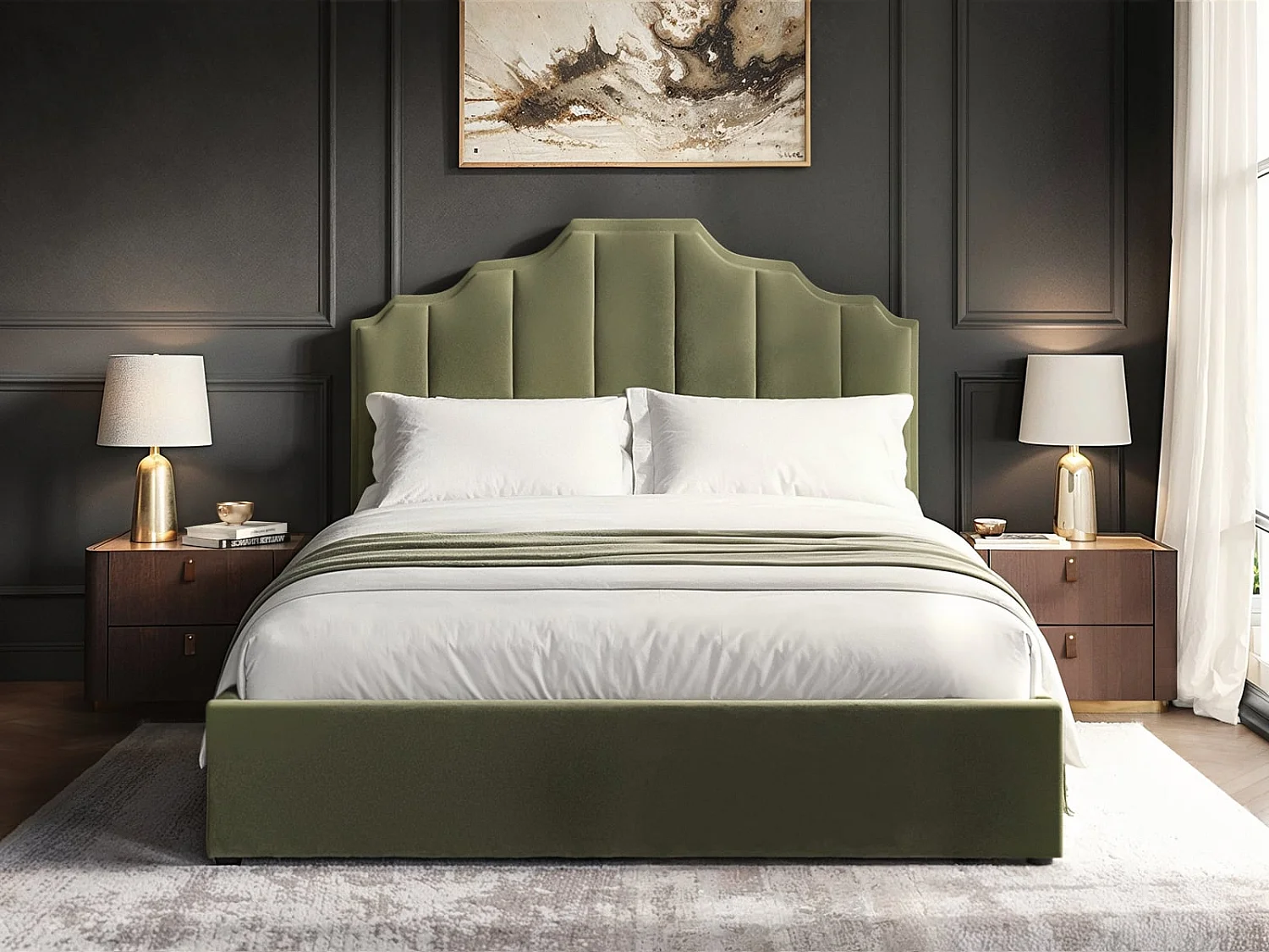 Flair Margot Ottoman Bed Khaki Green Velvet Double