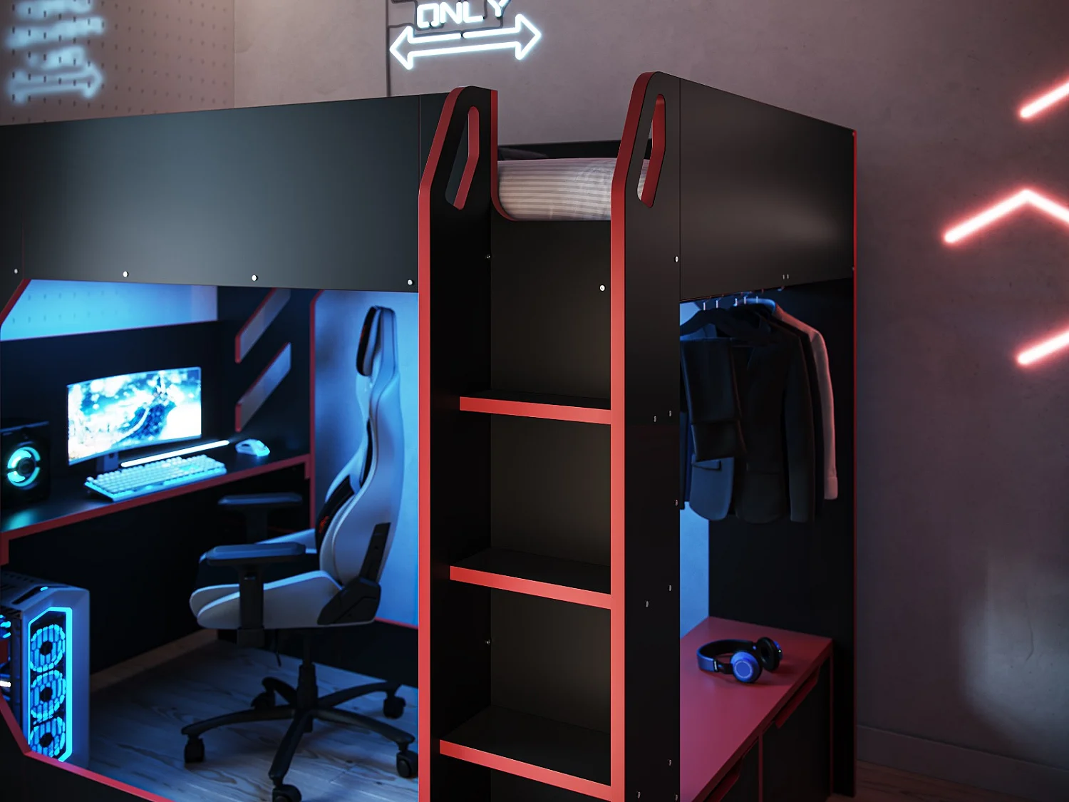 Recoil Shuttle Gaming High Sleeper Small Double Black