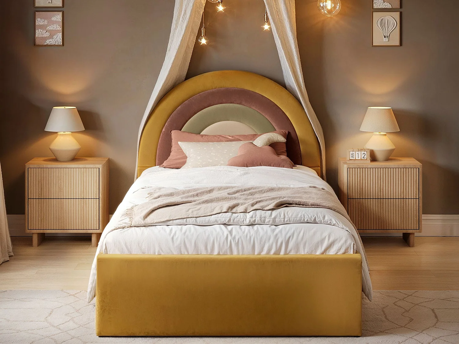 Flair Ava Single Ottoman Bed Mustard Velvet