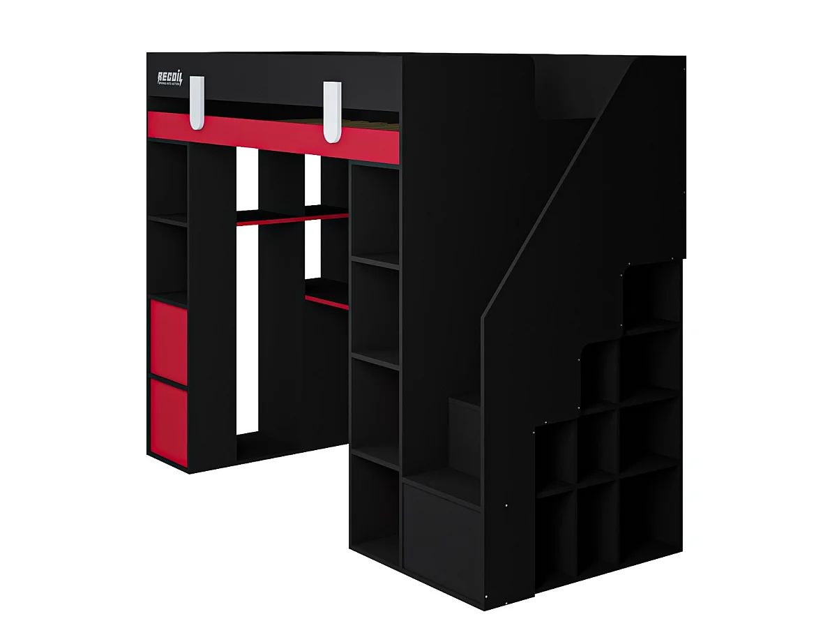 Flair Blaze Staircase Gaming High Sleeper with Storage Black & Red