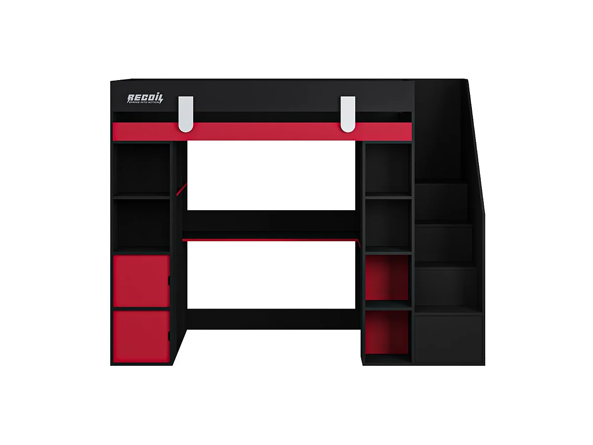 Flair Blaze Staircase Gaming High Sleeper with Storage Black & Red