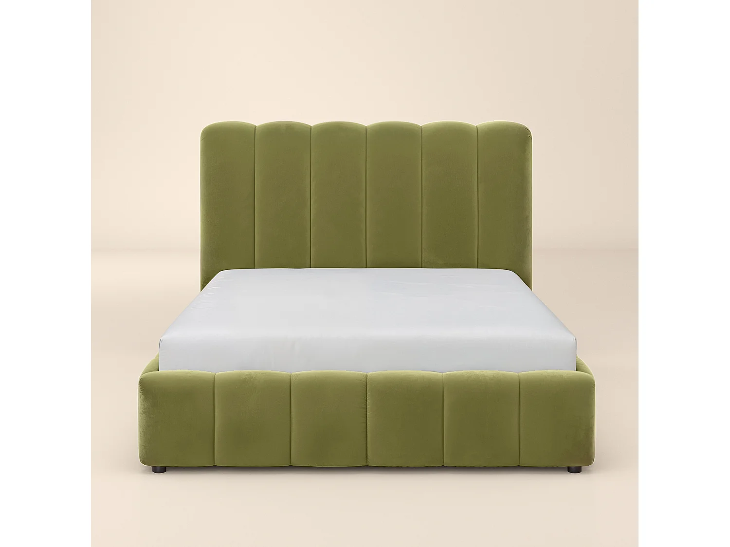 SOLACE+CO Emilie Ribbed Double Ottoman Bed Green Velvet