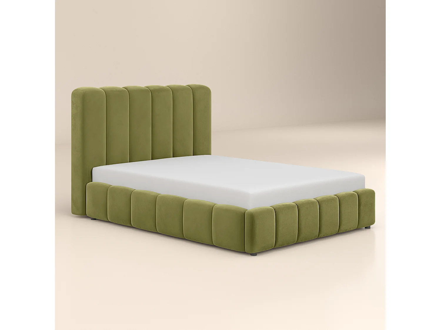 SOLACE+CO Emilie Ribbed Double Ottoman Bed Green Velvet