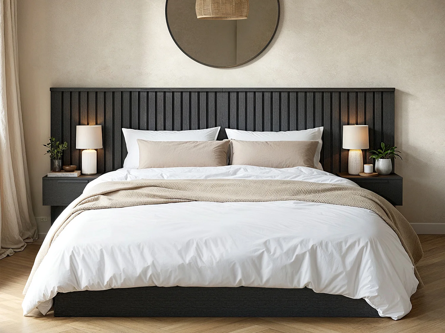 SOLACE+CO Taylor Hotel Ottoman Bed with Side Tables Black Double
