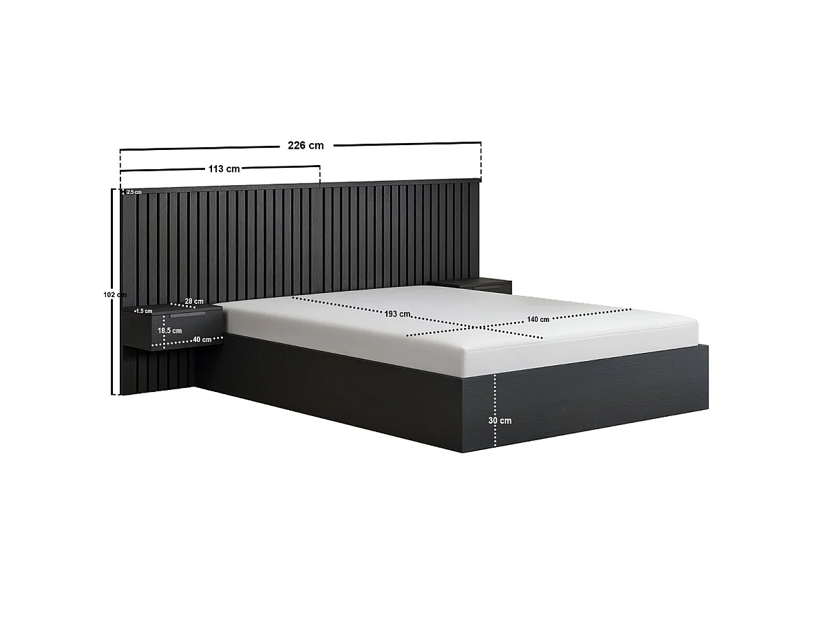 SOLACE+CO Taylor Hotel Ottoman Bed with Side Tables Black Double