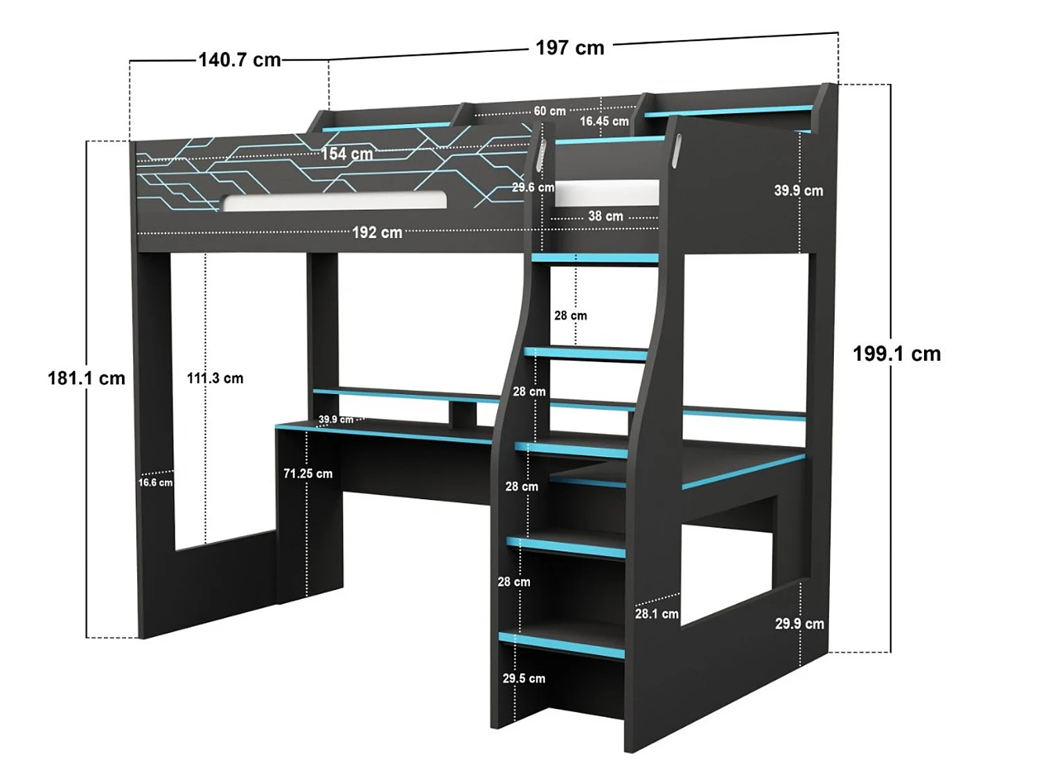 Flair Ultimate Neon Small Double Gaming High Sleeper Charcoal & Blue