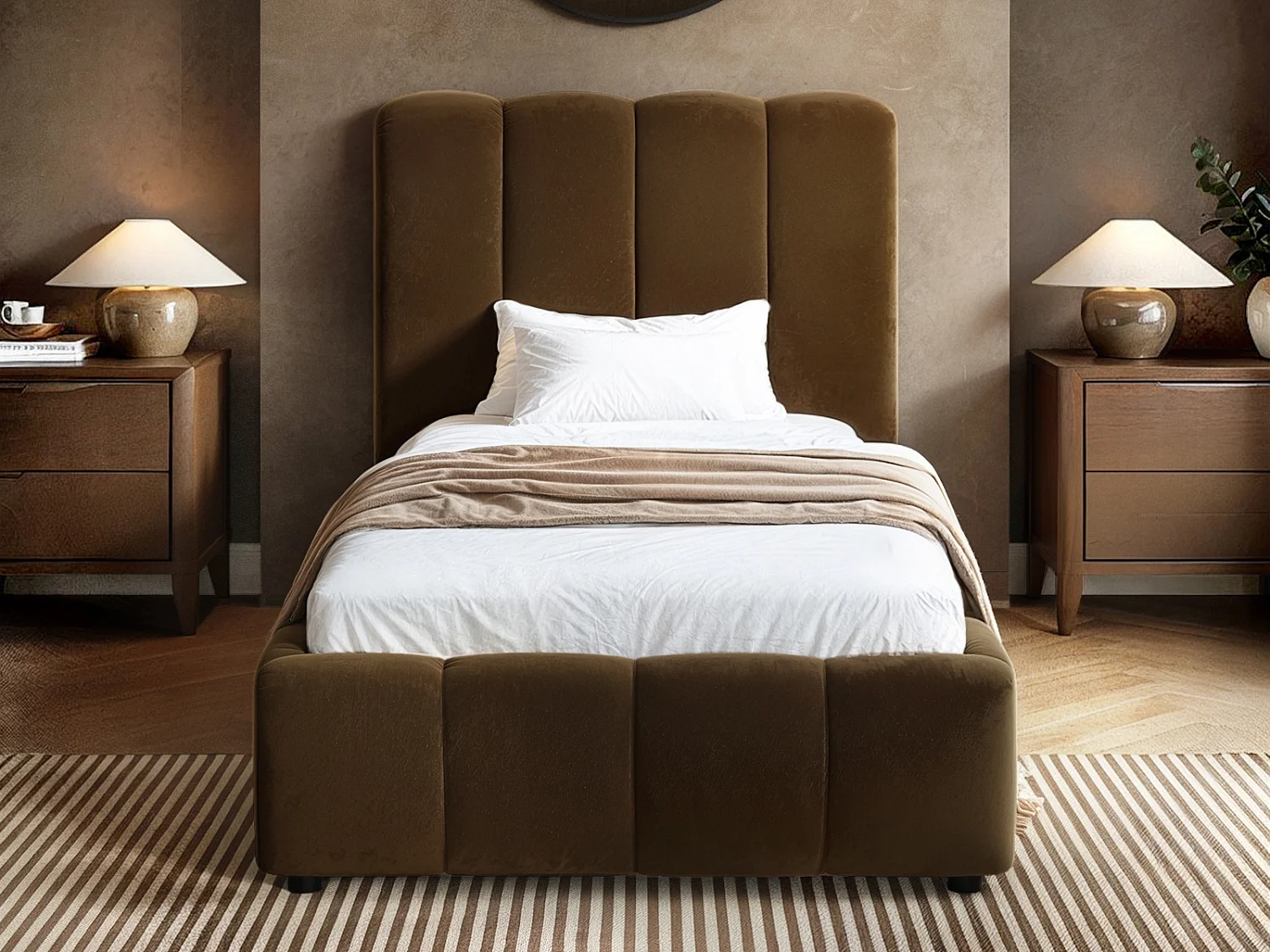 SOLACE+CO Emilie Ribbed Single Ottoman Bed Brown Velvet