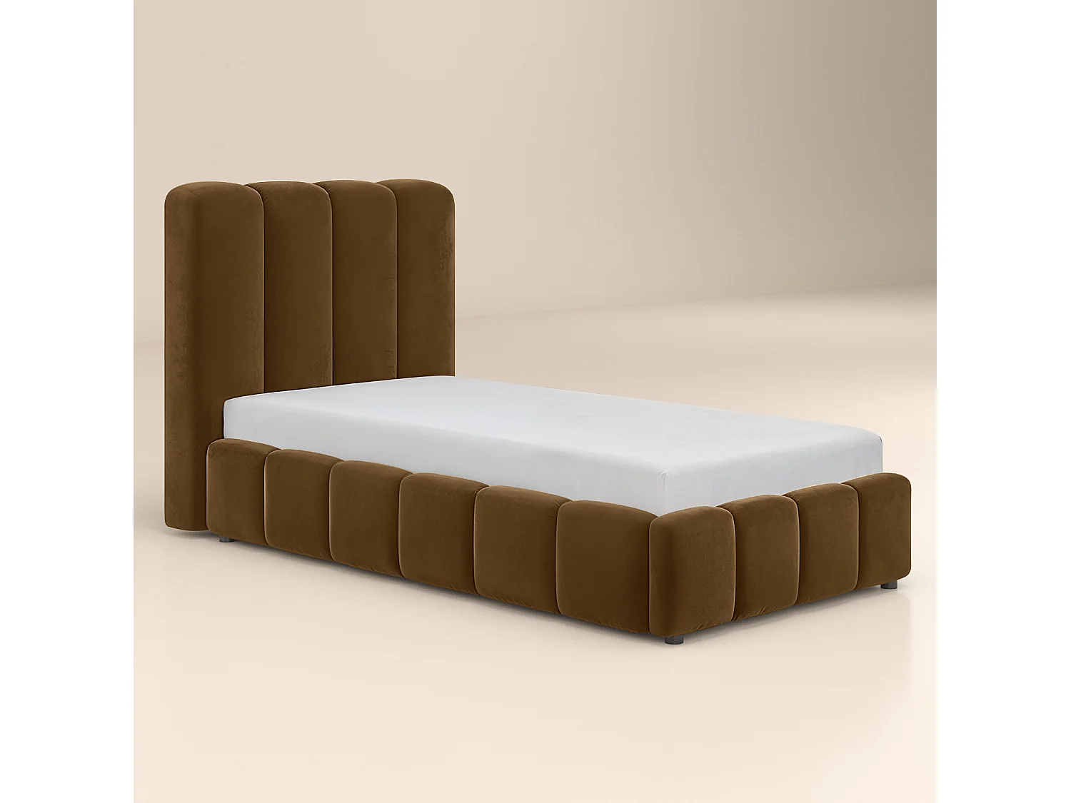SOLACE+CO Emilie Ribbed Single Ottoman Bed Brown Velvet