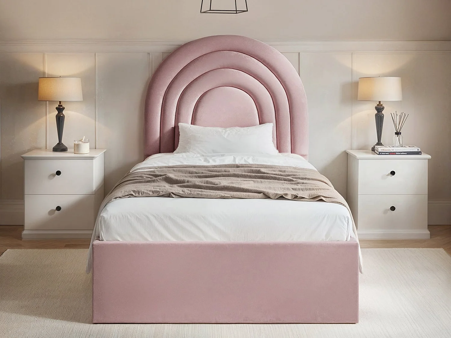 Flair Ava Single Ottoman Bed Pink Velvet