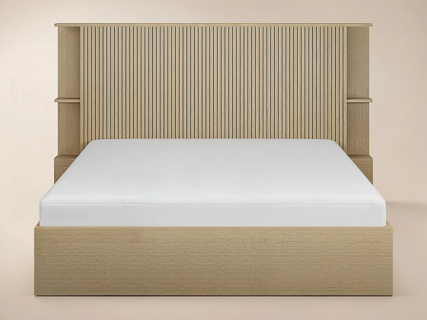 SOLACE+CO Zora Ottoman Double Bed with Headboard Shelves Oak