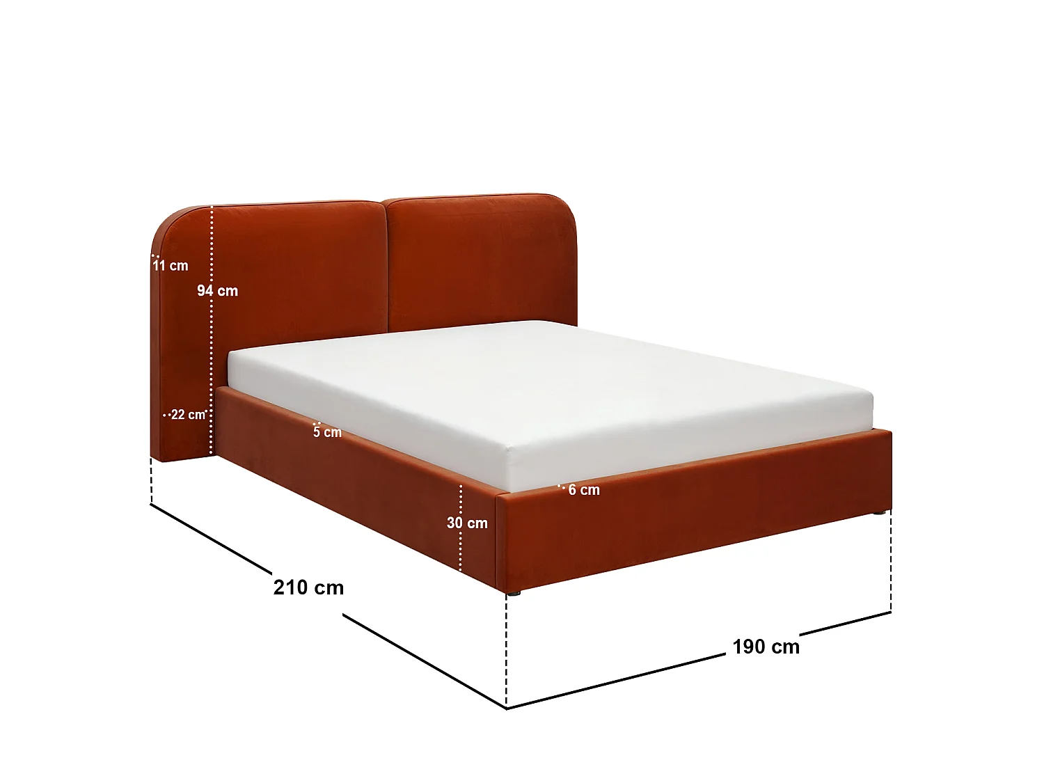SOLACE+CO Lena Double Velvet Ottoman Bed Burnt Orange