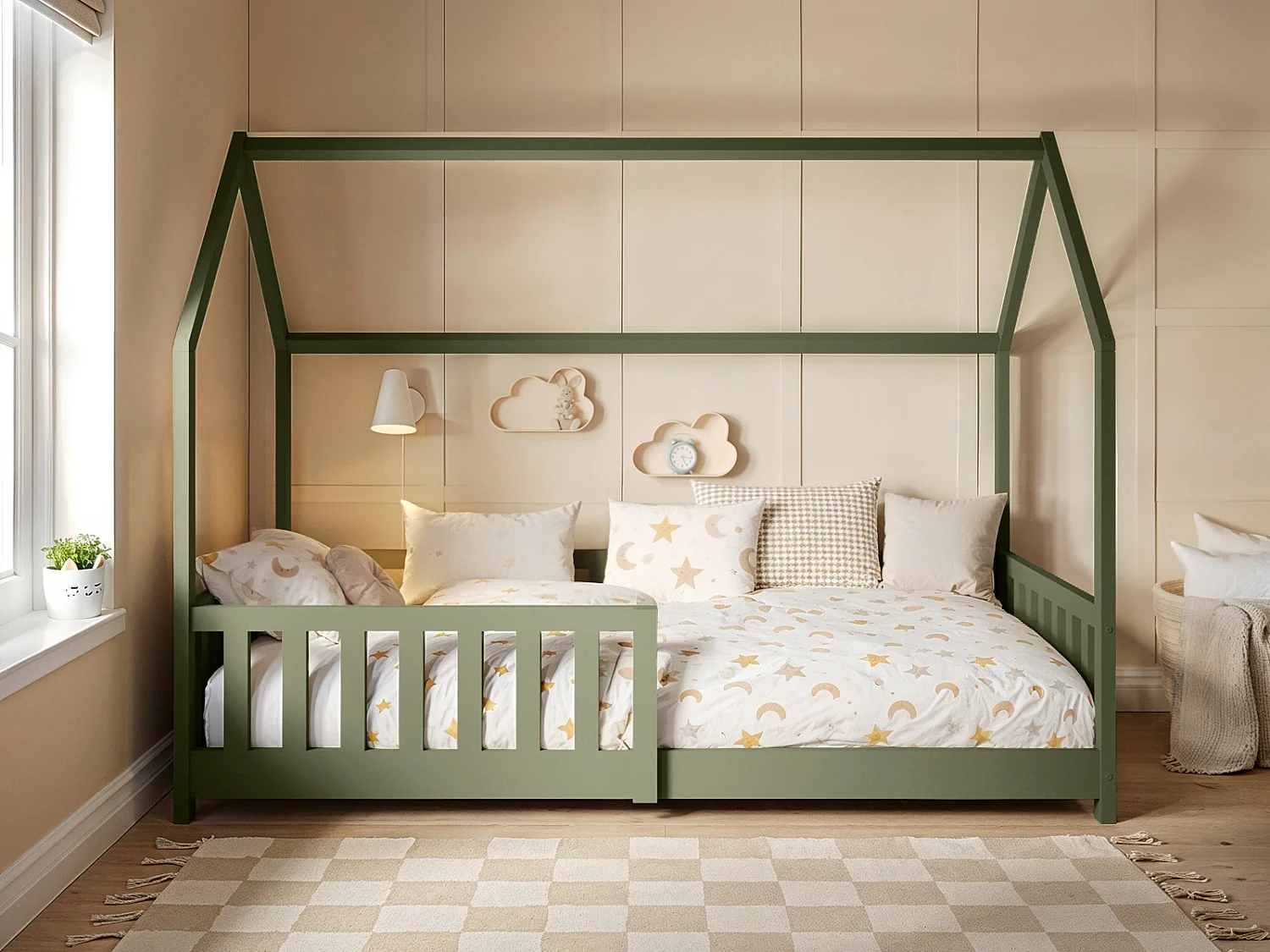 Flair Explorer Single Play House Floor Bed with Rails Wooden Olive Green