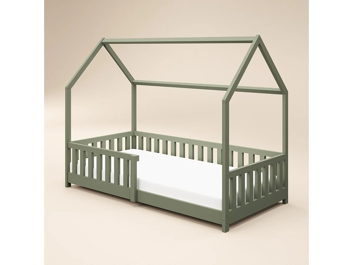 Flair Explorer Single Play House Floor Bed with Rails Wooden Olive Green