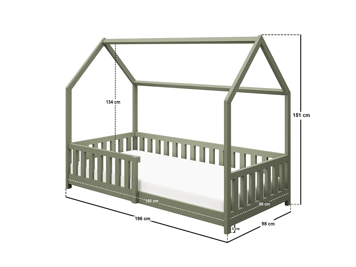 Flair Explorer Single Play House Floor Bed with Rails Wooden Olive Green