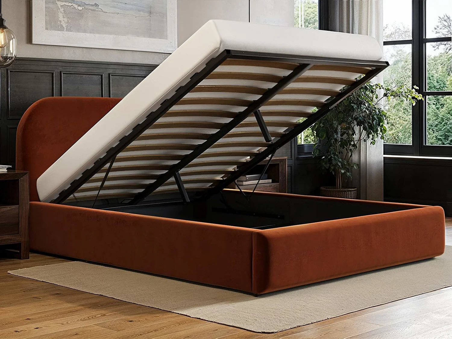 Flair Alba Ottoman Bed Burnt Orange Velvet Double