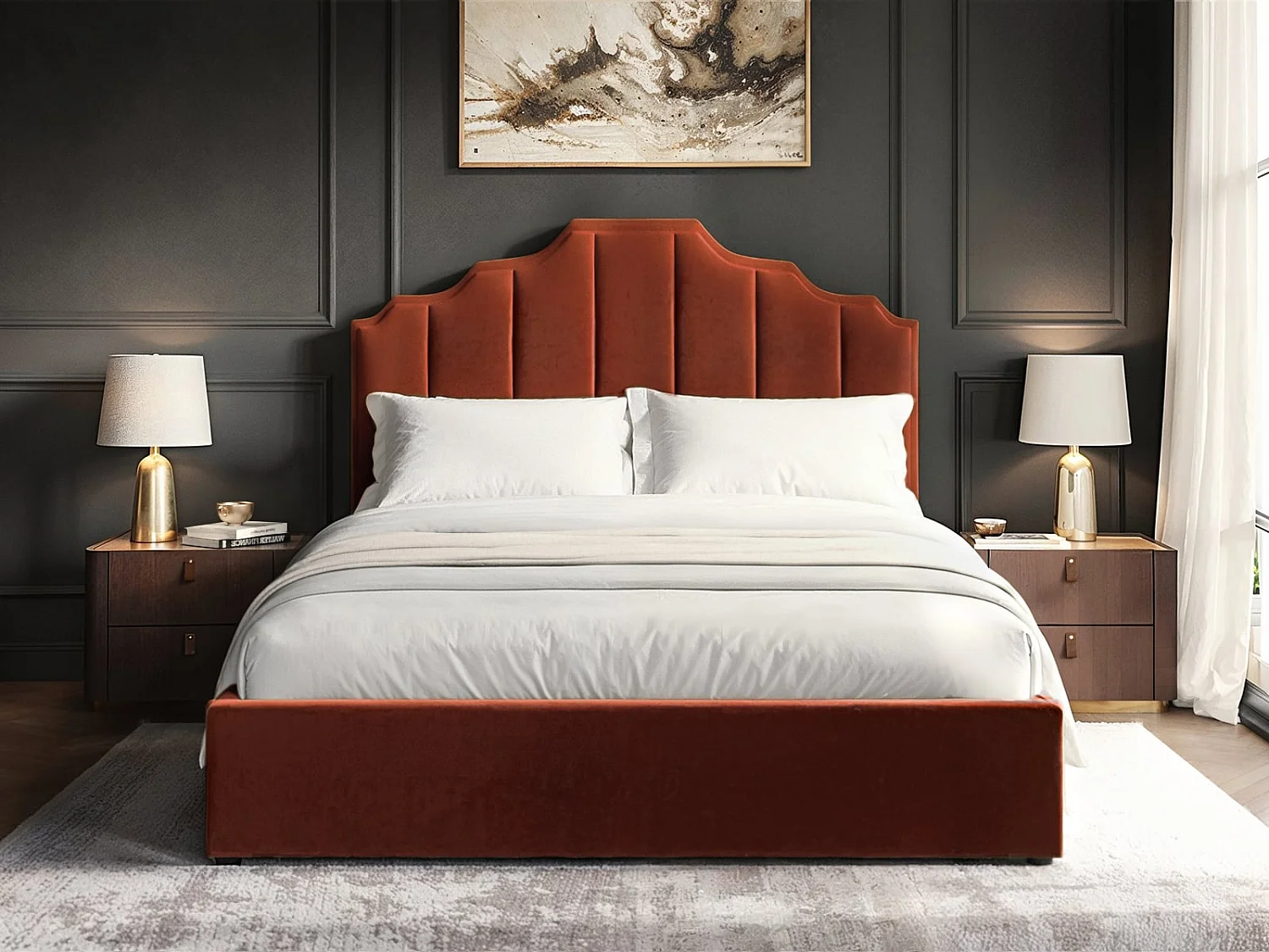 Flair Margot Ottoman Bed Burnt Orange Velvet Double