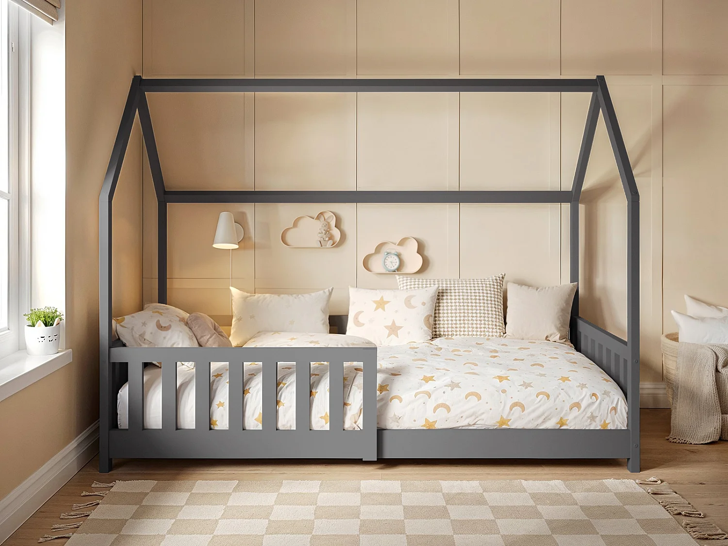 Flair Explorer Single Play House Floor Bed with Rails Wooden Grey