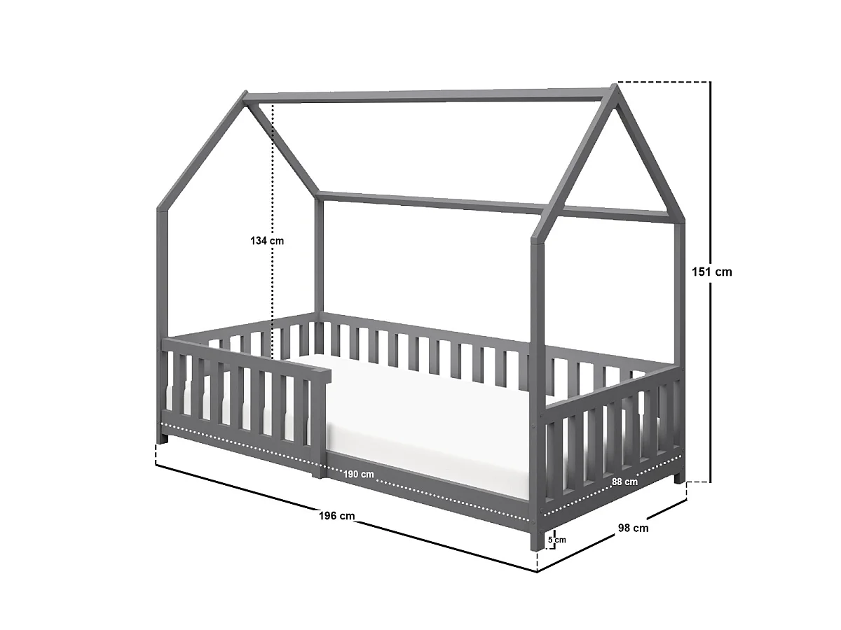 Flair Explorer Single Play House Floor Bed with Rails Wooden Grey