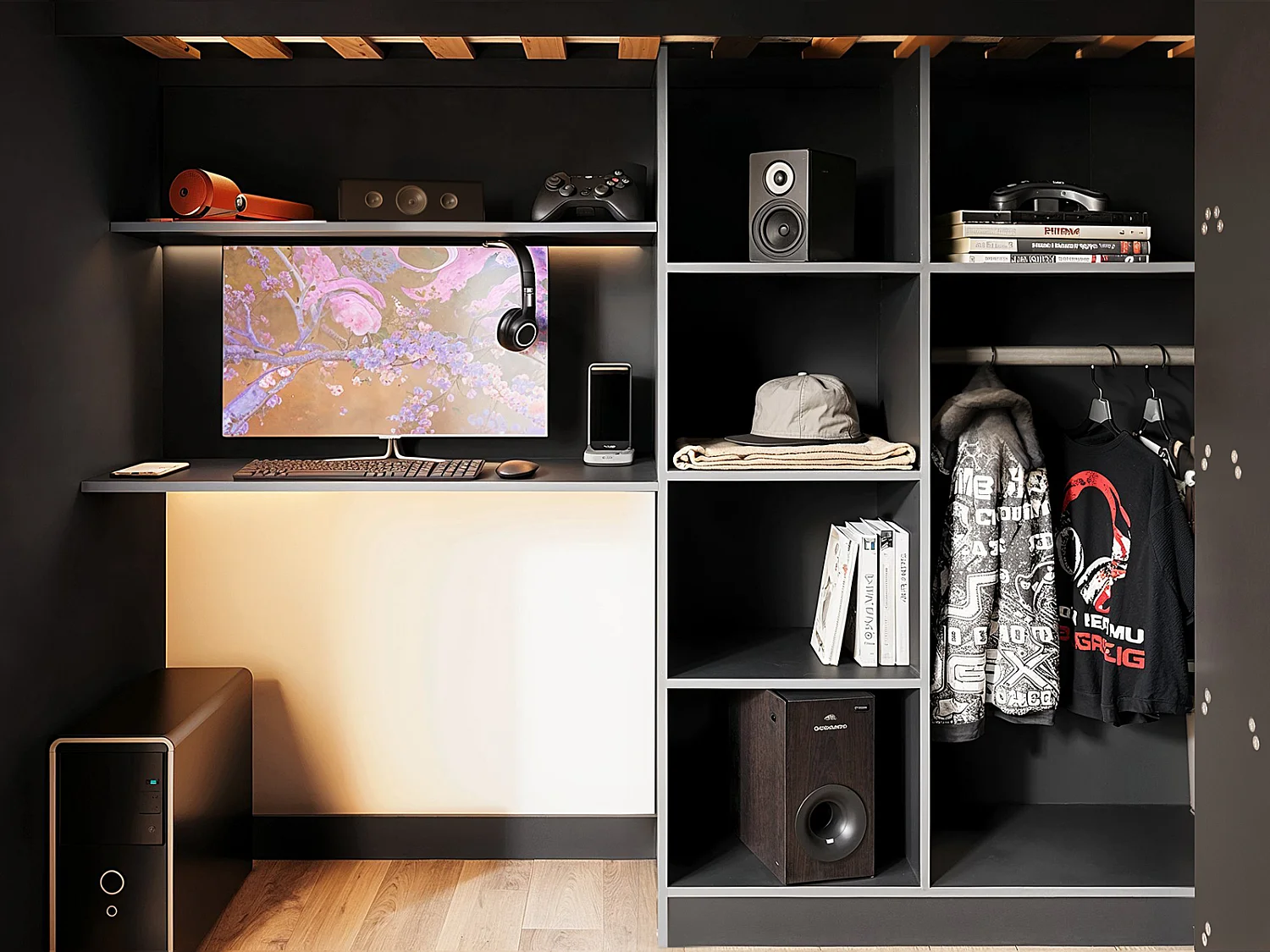 Flair Summit Gaming High Sleeper with Wardrobe Black & Grey