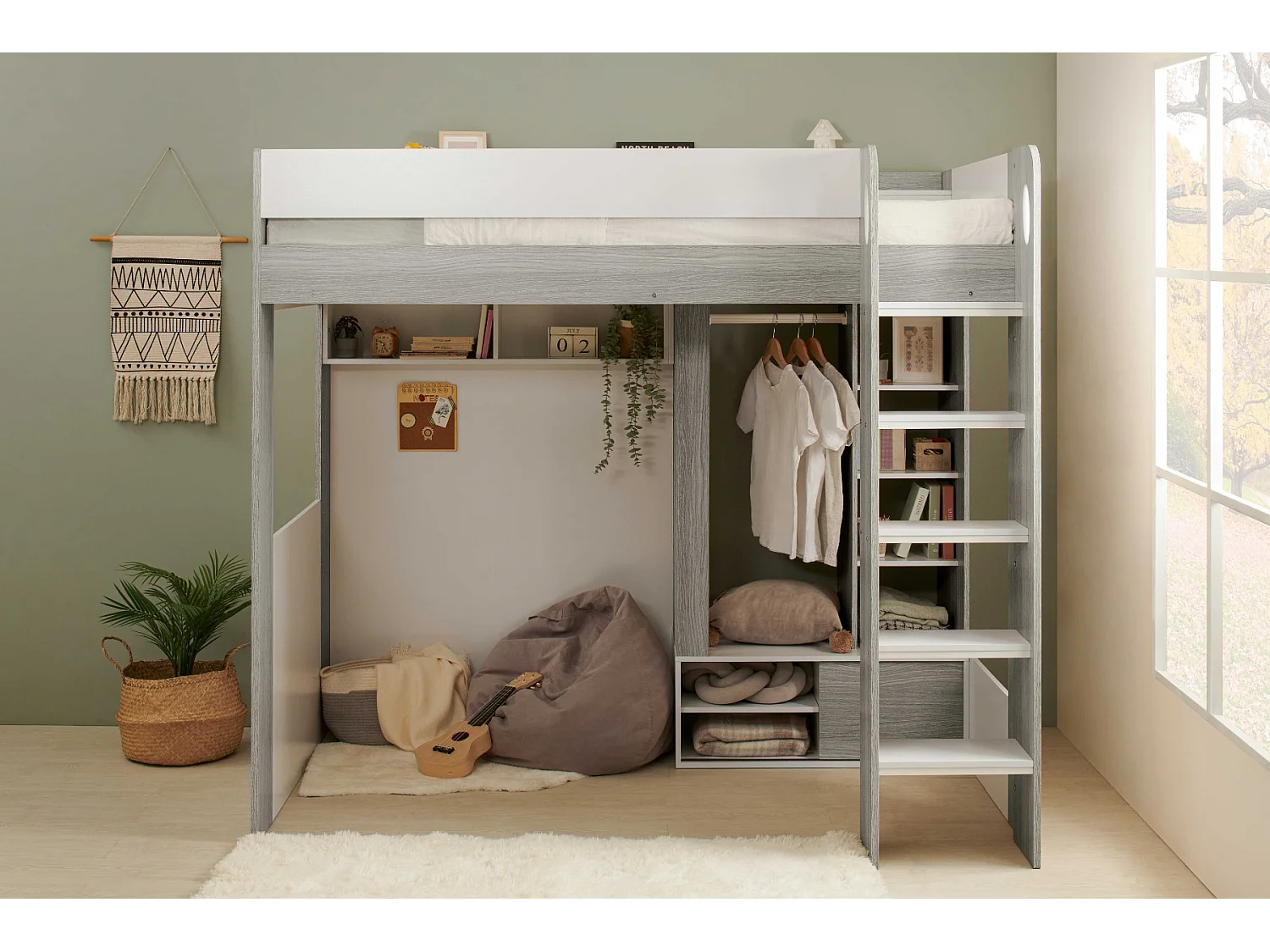 Flair Hampton High Sleeper with Wardrobe White & Grey