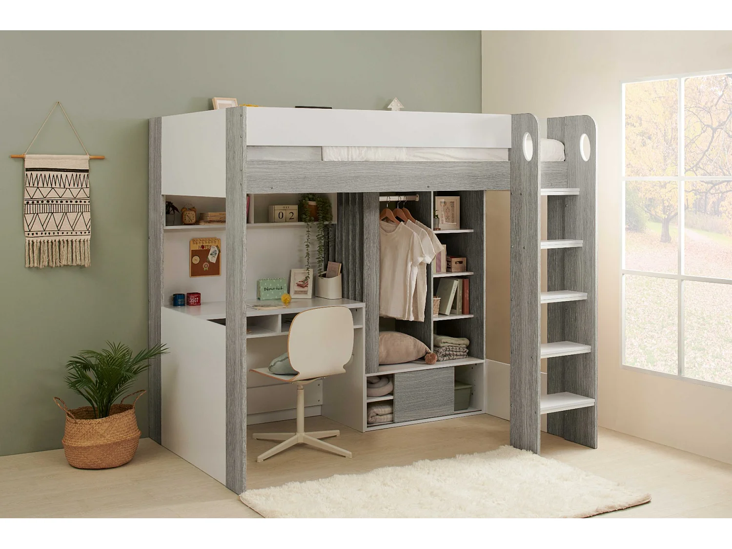 Flair Hampton High Sleeper with Wardrobe White & Grey