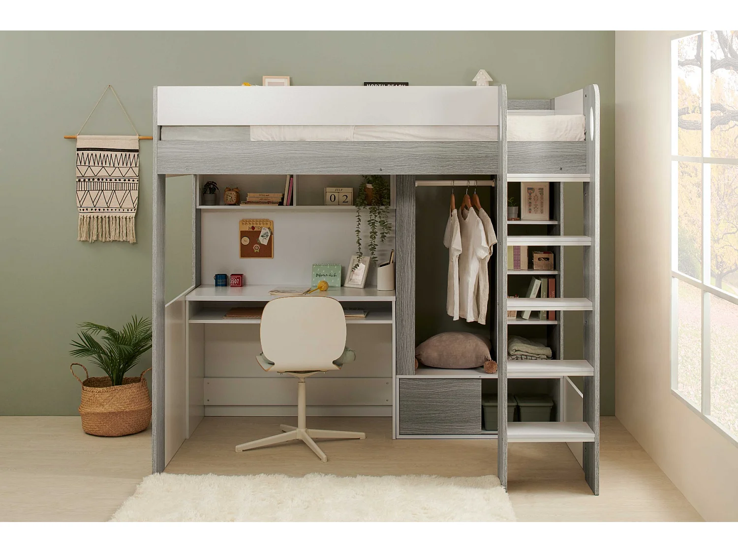 Flair Hampton High Sleeper with Wardrobe White & Grey