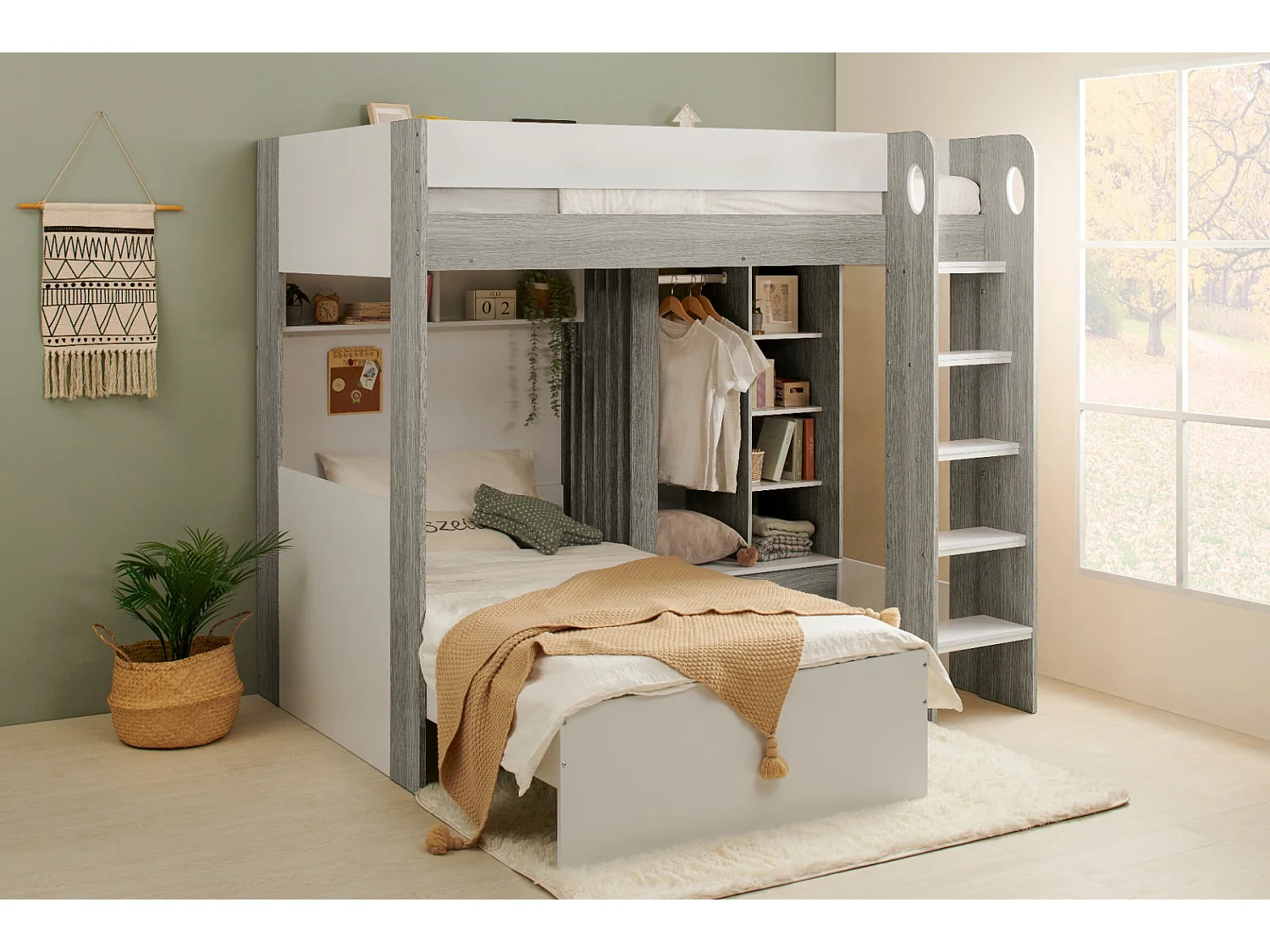 Flair Hampton High Sleeper with Wardrobe White & Grey