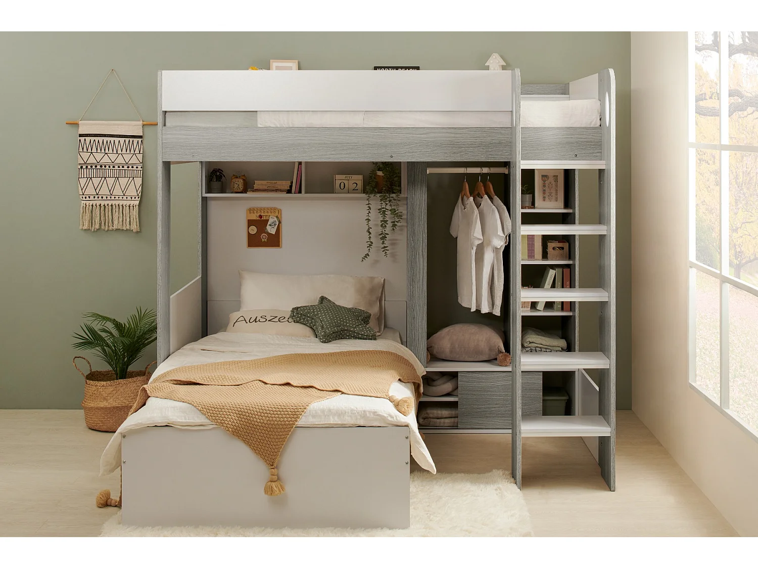Flair Hampton High Sleeper with Wardrobe White & Grey