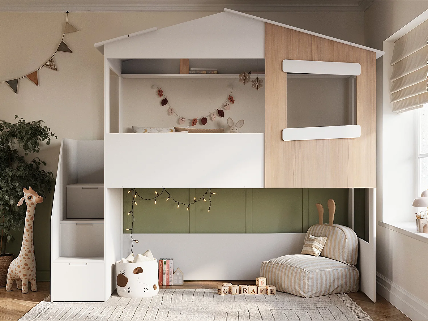 Flair Dreamland House Staircase Midsleeper White & Oak